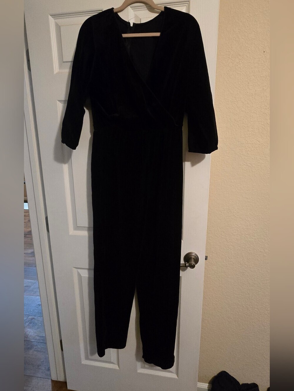 Vintage Emporium Capwell Black Velvet Jumpsuit Size Large 80s Glam Party